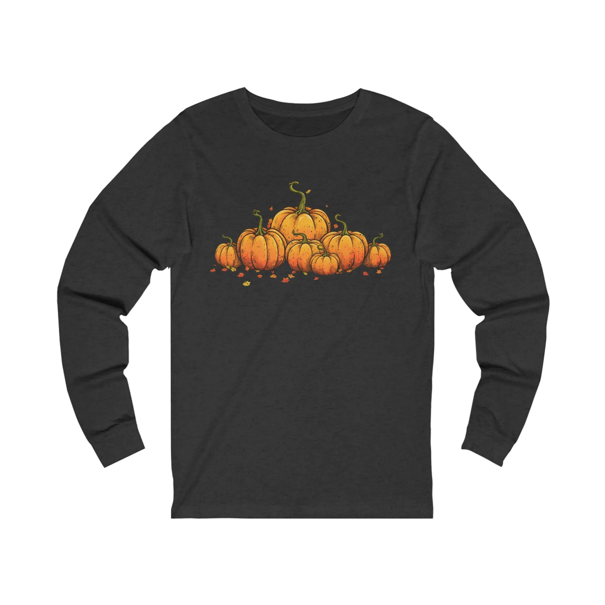 Long Sleeve T-shirt with Row of Vintage Pumpkins - Simple Design - Multiple Color Options