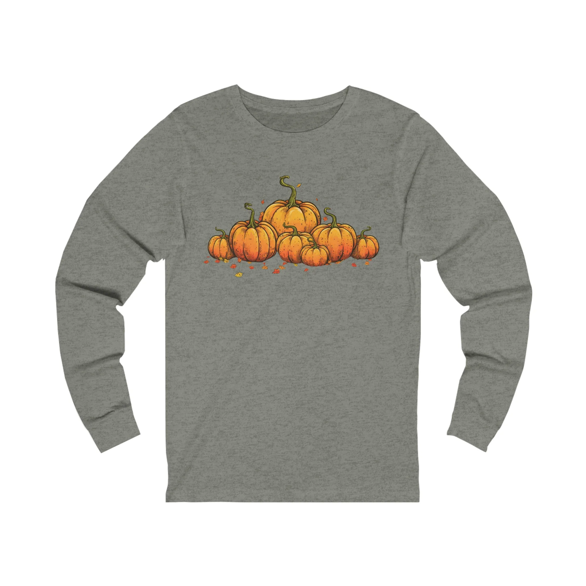 Long Sleeve T-shirt with Row of Vintage Pumpkins - Simple Design - Multiple Color Options