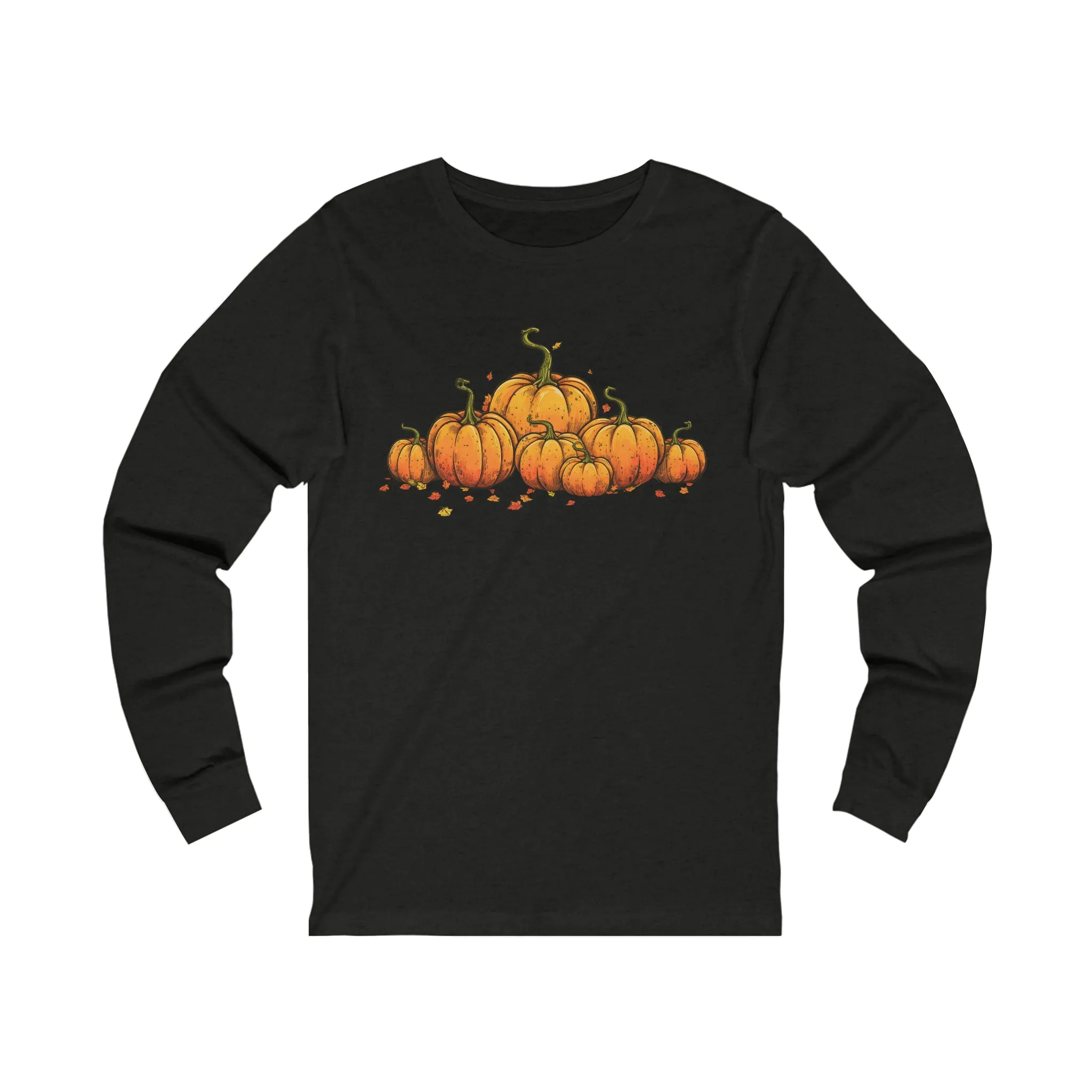 Long Sleeve T-shirt with Row of Vintage Pumpkins - Simple Design - Multiple Color Options