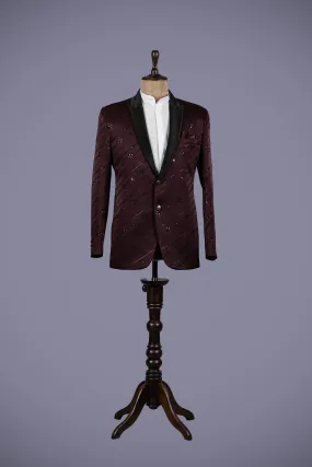 Maroon Italian Suiting Blazer with Mirror Work