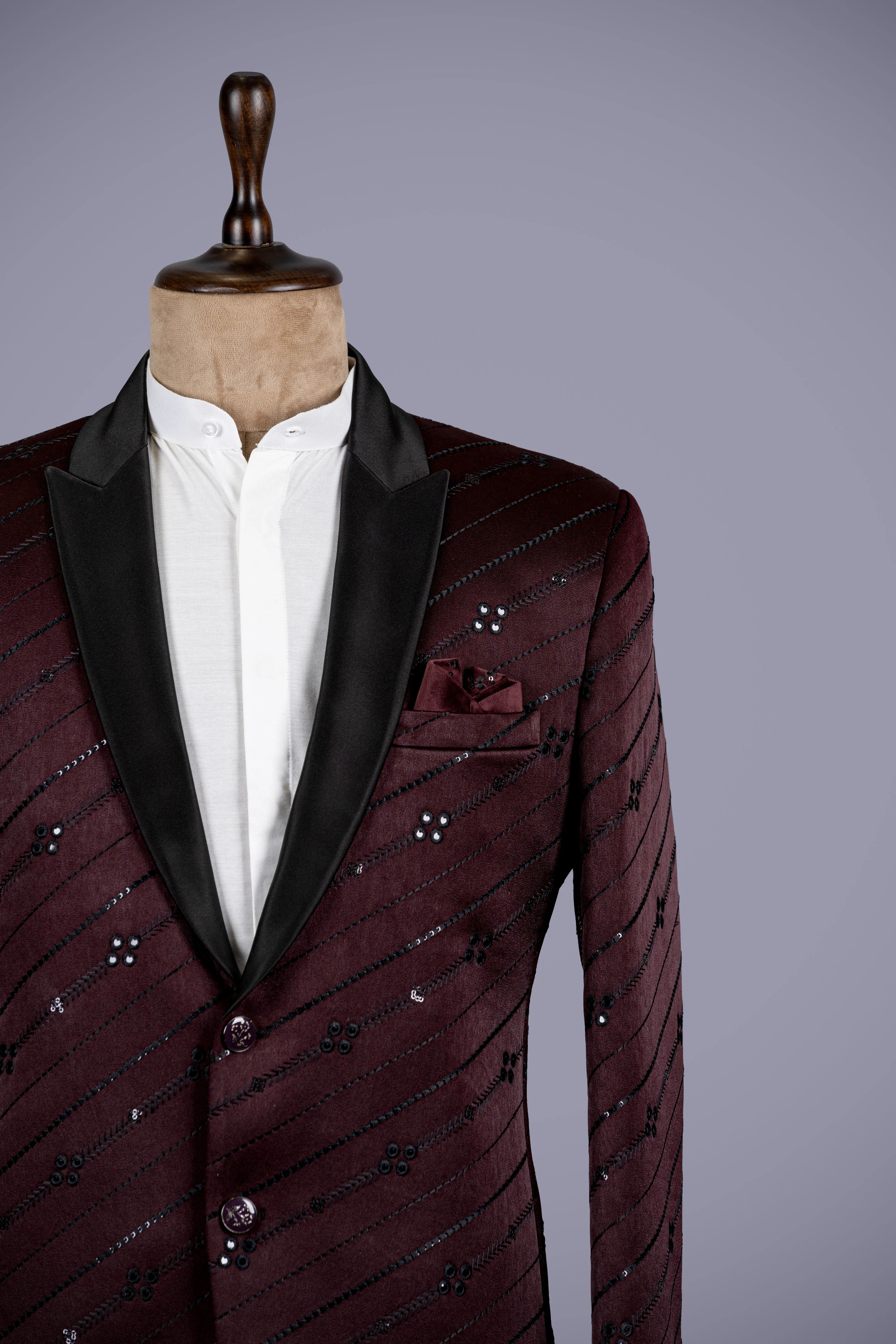 Maroon Italian Suiting Blazer with Mirror Work