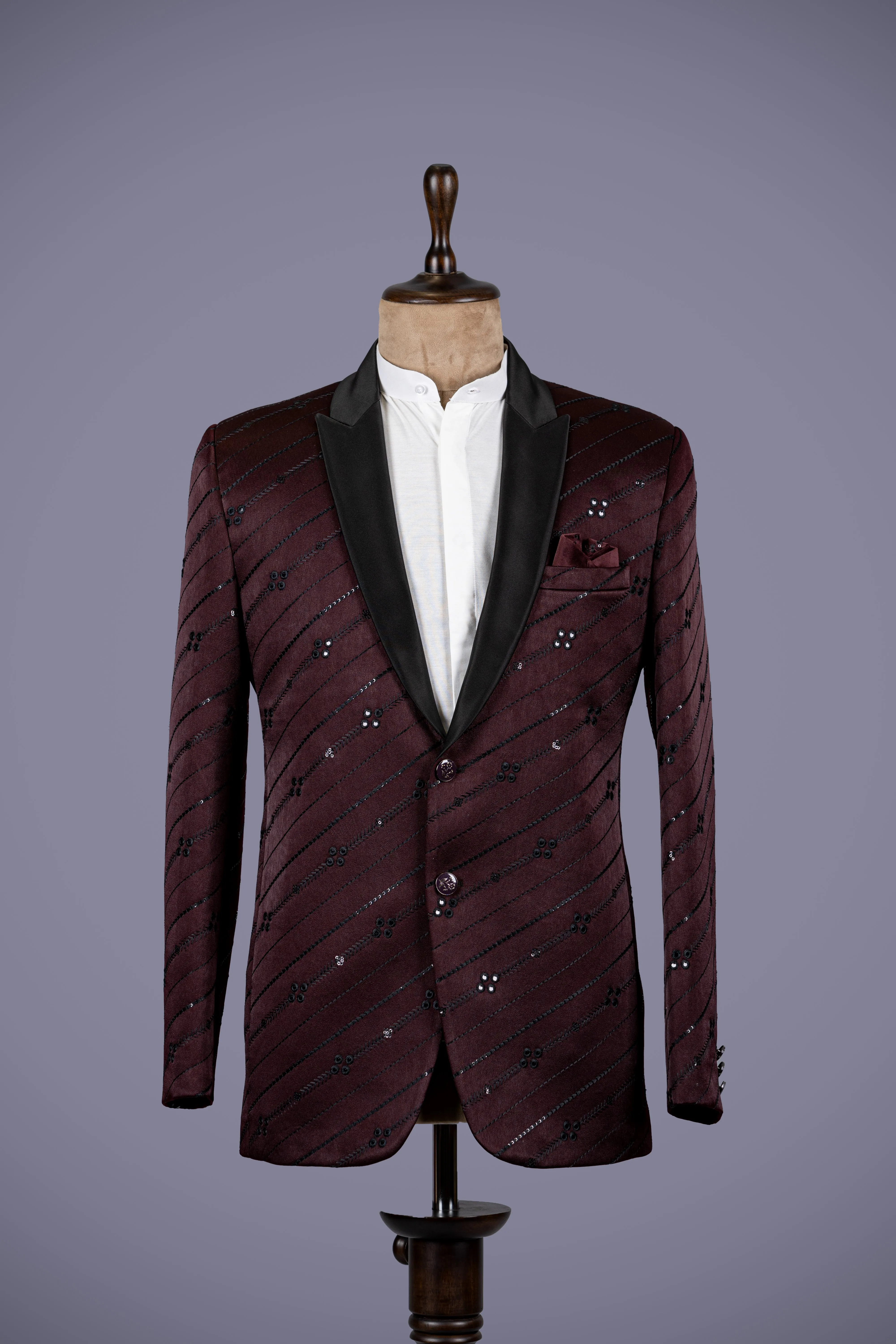 Maroon Italian Suiting Blazer with Mirror Work