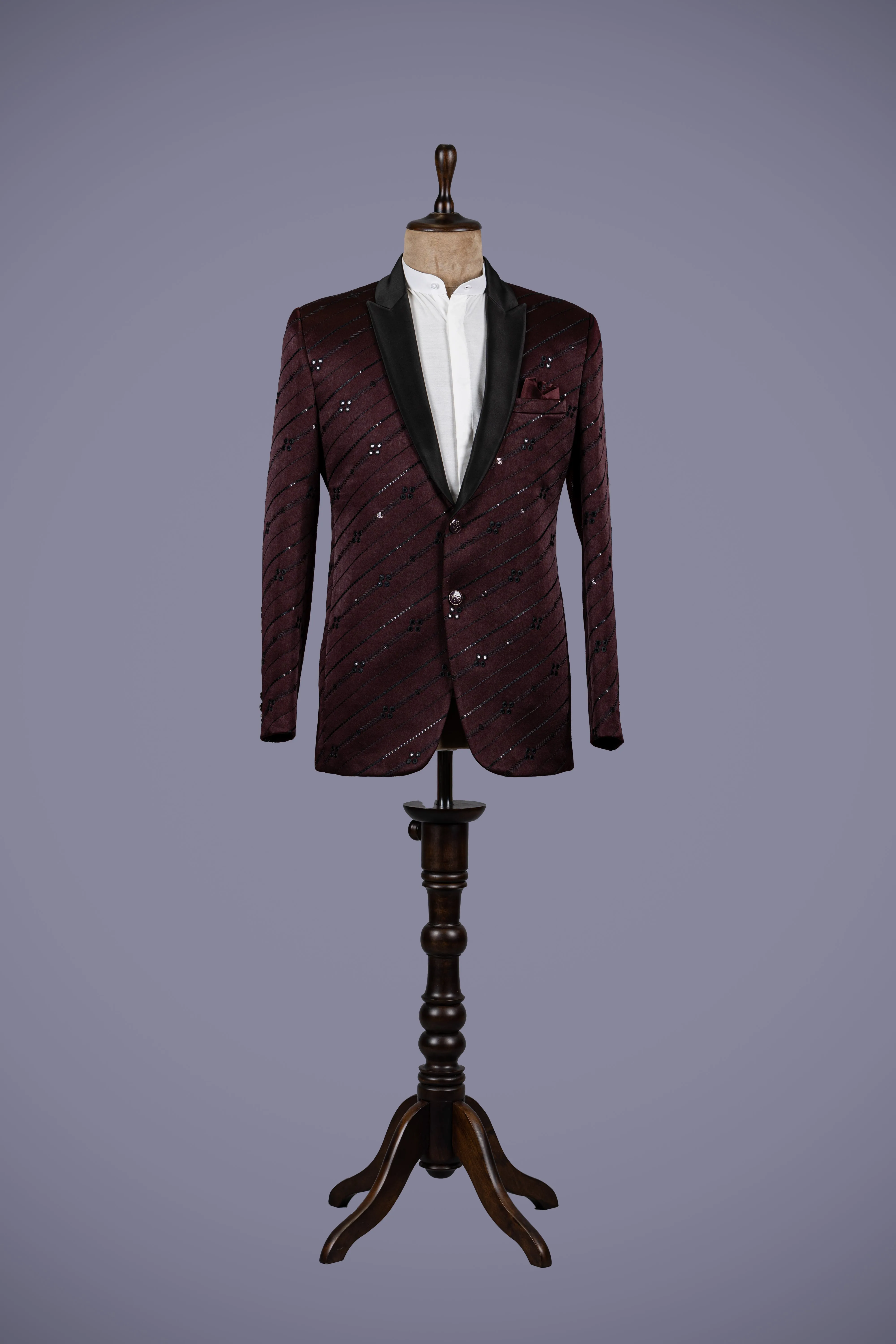 Maroon Italian Suiting Blazer with Mirror Work