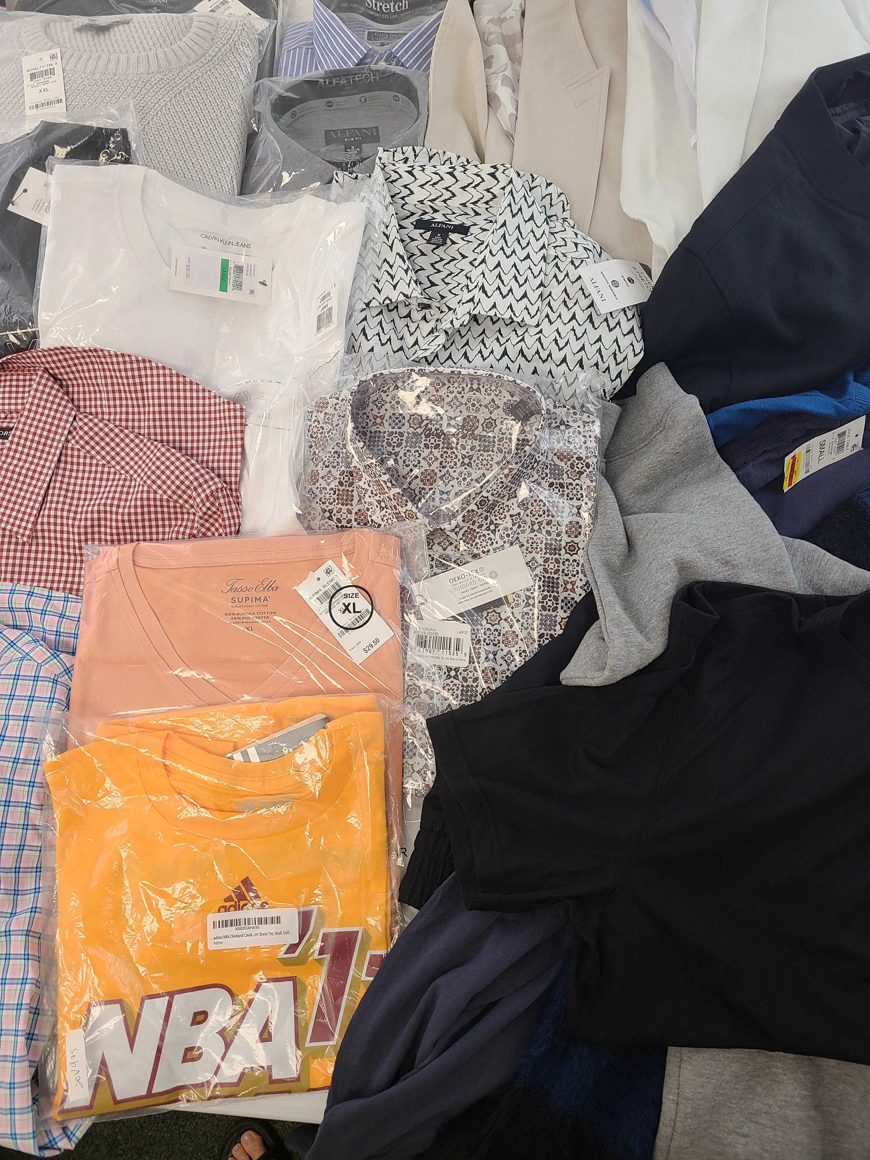 Men's Clothing Wholesale Lot Michael Kors, Polo Ralph Lauren, Calvin Klein, Adidas, American Apparel, Alfani, Club Room and more, 25 Units, Shelf Pulls, MSRP $1,605.49