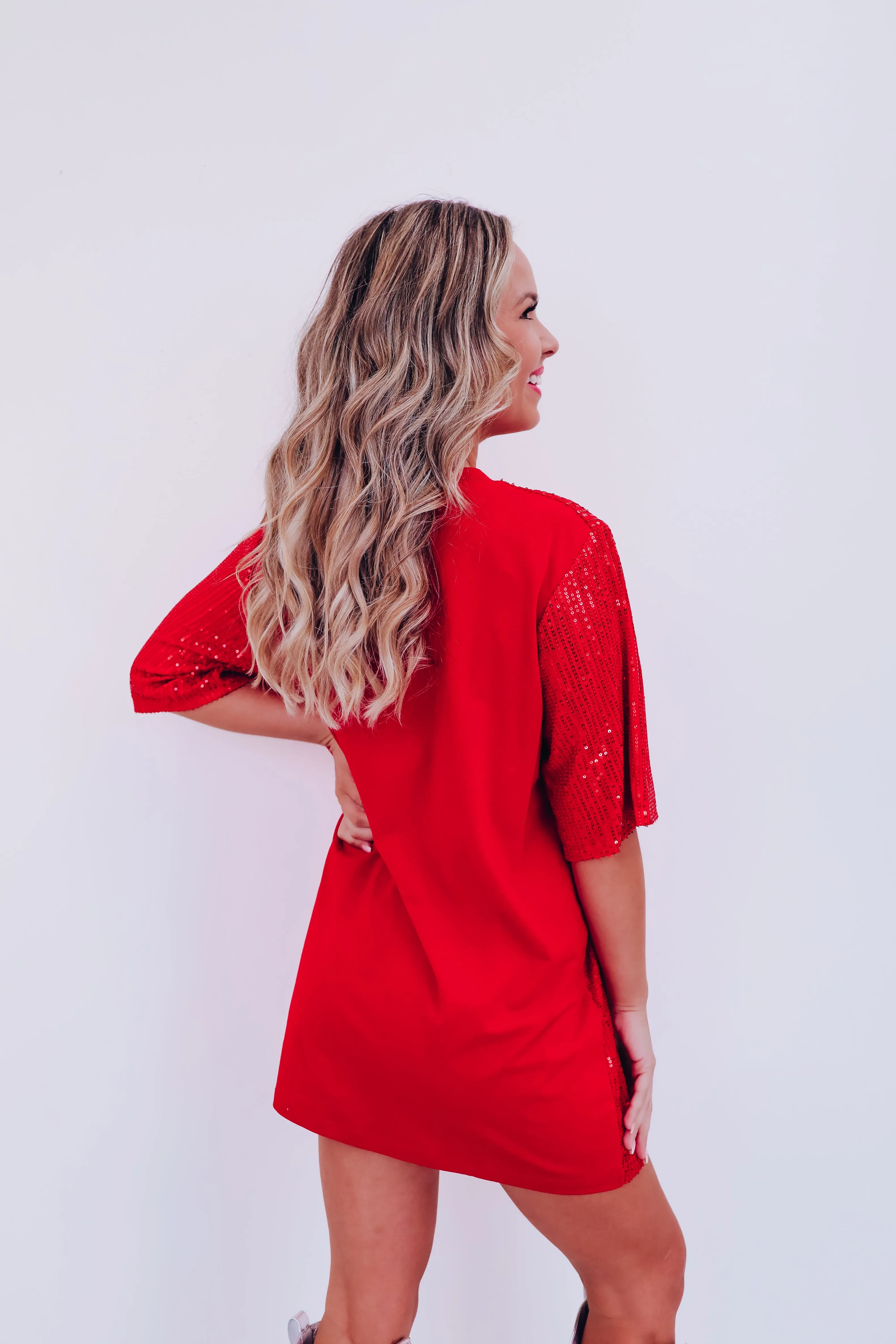 Nut Cracker Sequin Mini T-Shirt Dress - Red