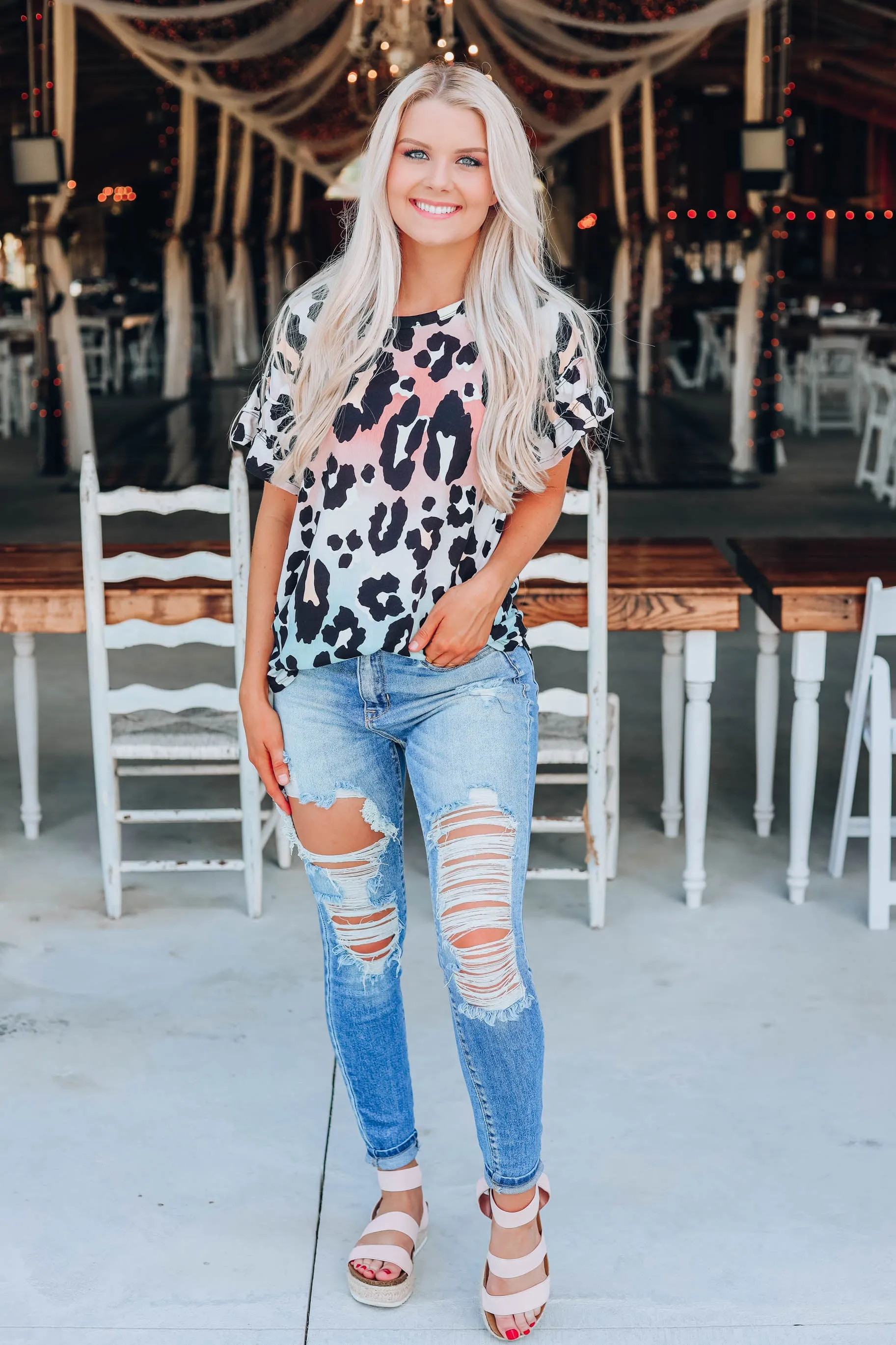 Ombre Cheetah Print Top - Pastel