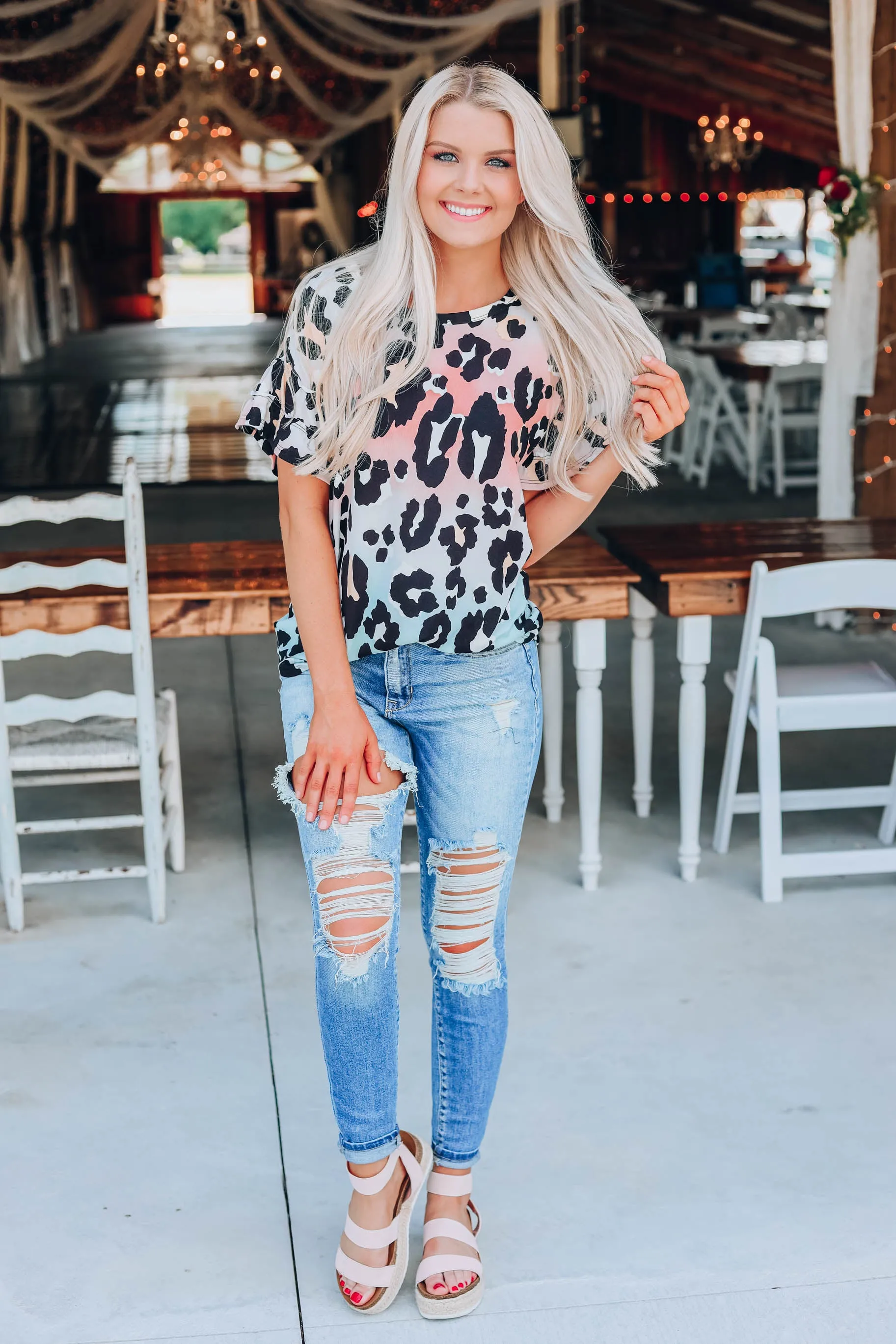 Ombre Cheetah Print Top - Pastel