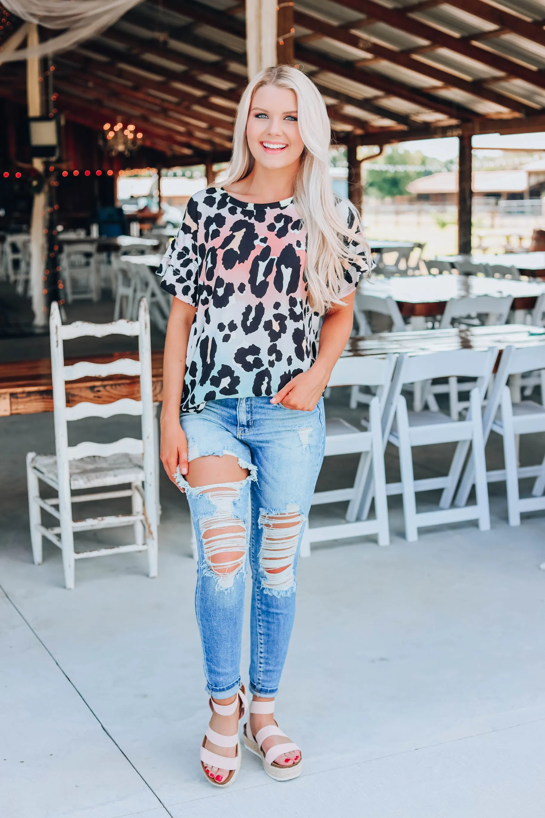 Ombre Cheetah Print Top - Pastel