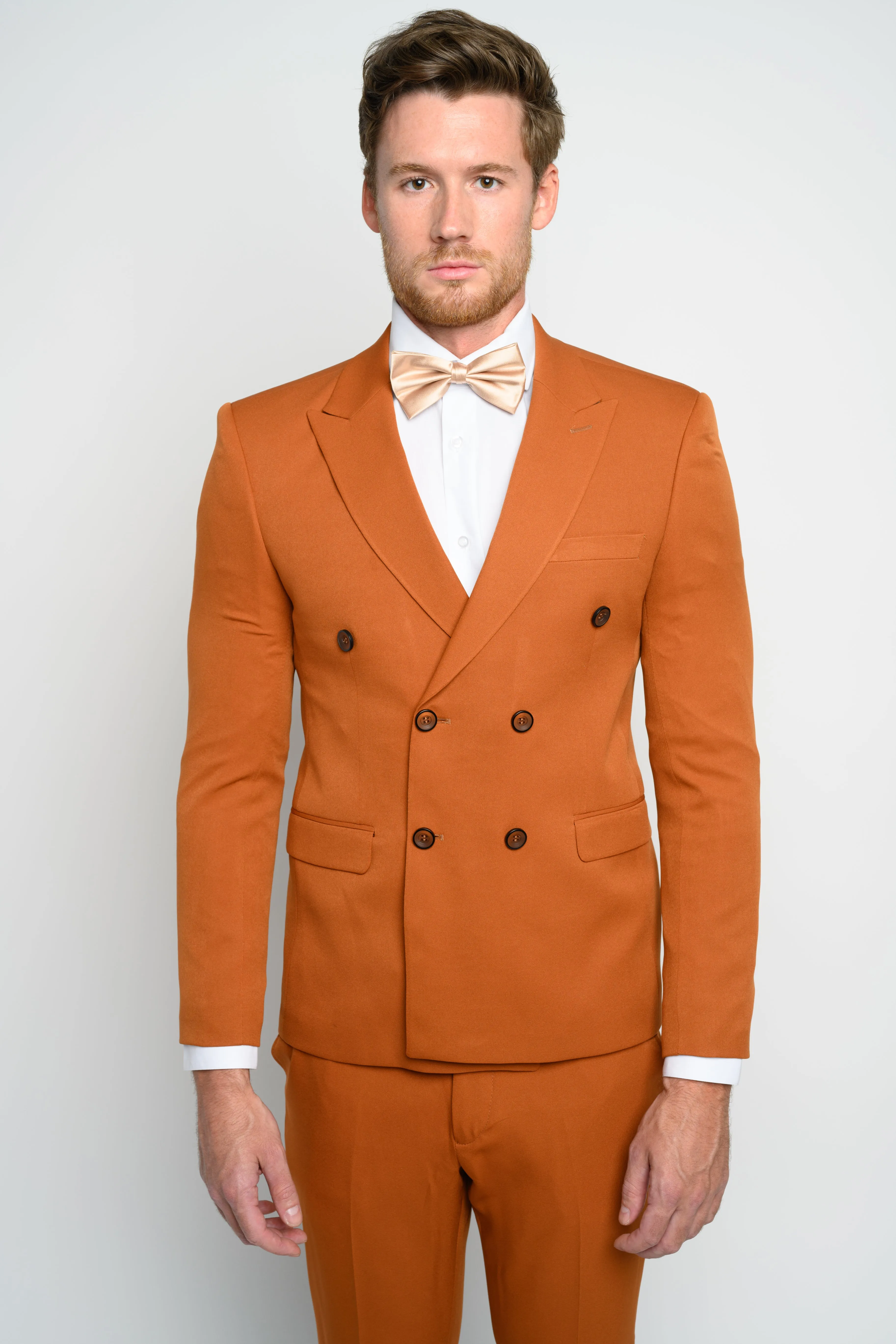 OMC Signature Men's Copper Double Breasted Slim Fit Suit (2-Pieces)