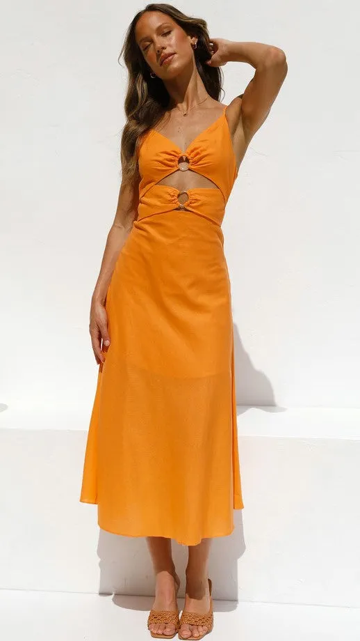 Orange Cutout Slip Midi Dress