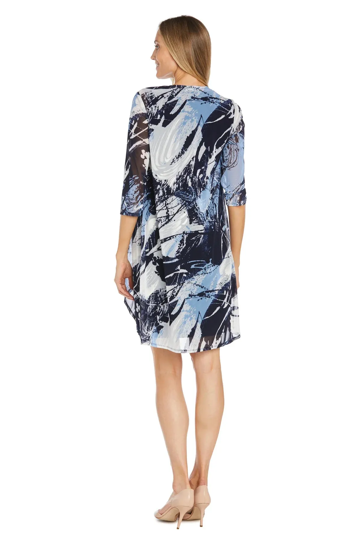 Printed Jacket Dress Navy / Periwinkle  - RM Richards
