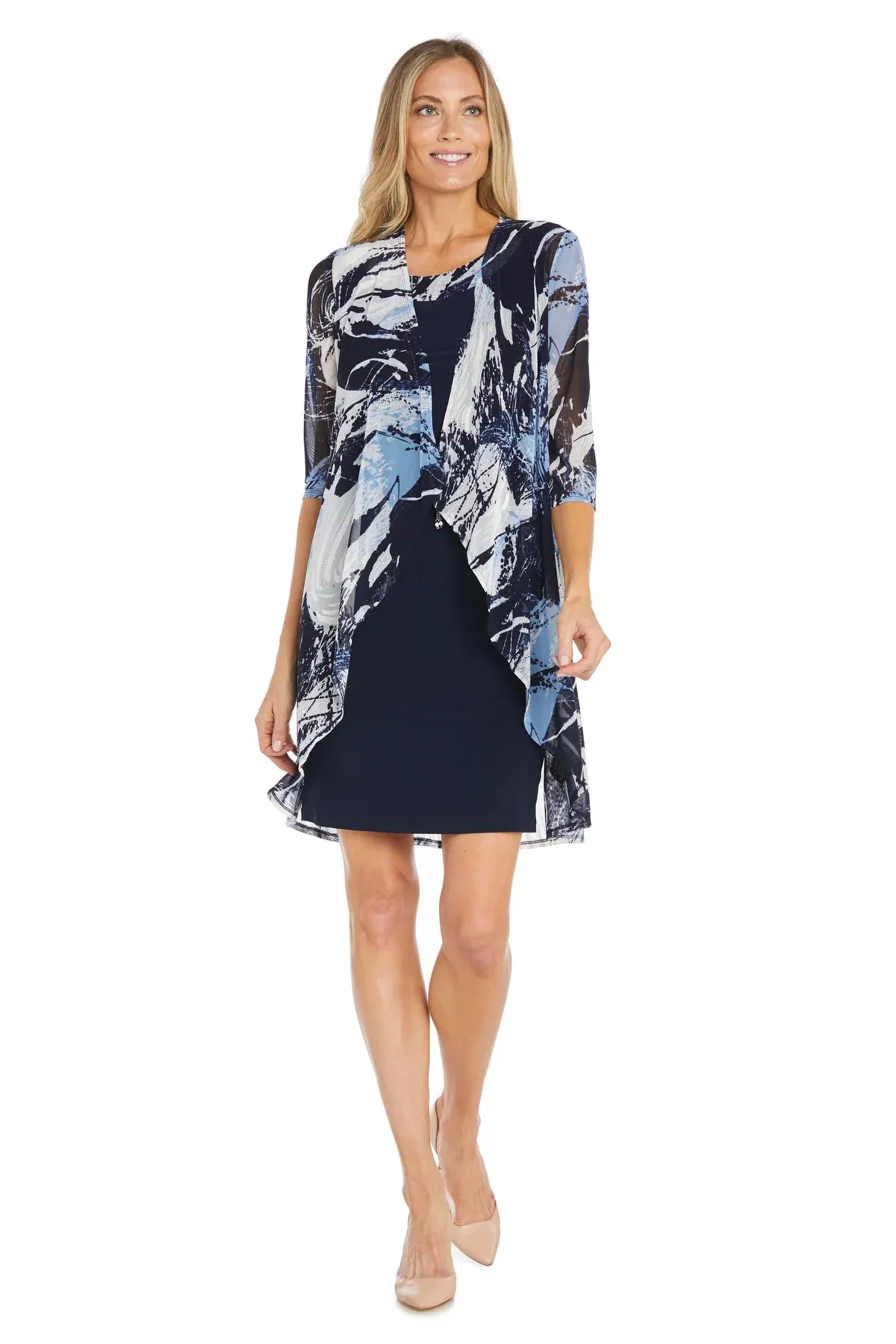 Printed Jacket Dress Navy / Periwinkle  - RM Richards