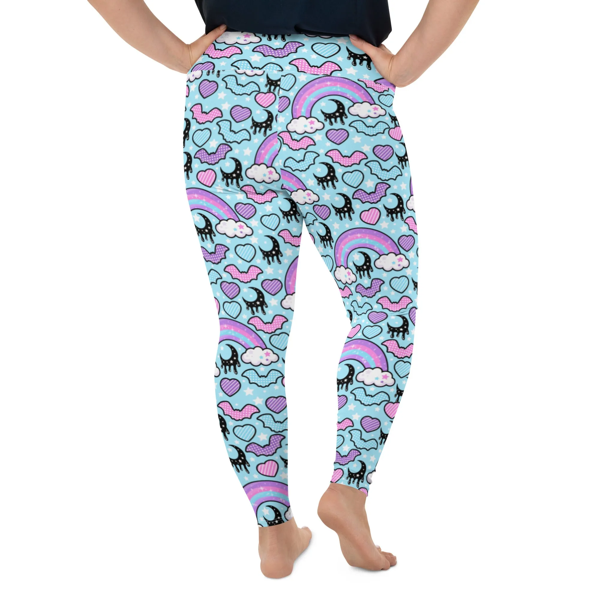 Rainbow Spooky Bats Blue Plus Size Leggings