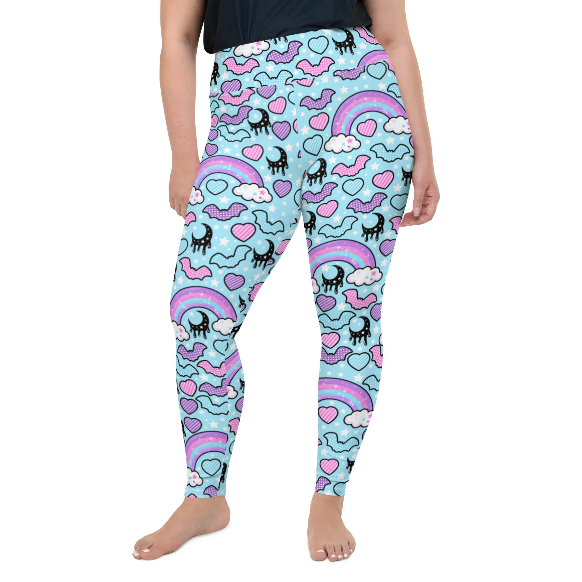 Rainbow Spooky Bats Blue Plus Size Leggings