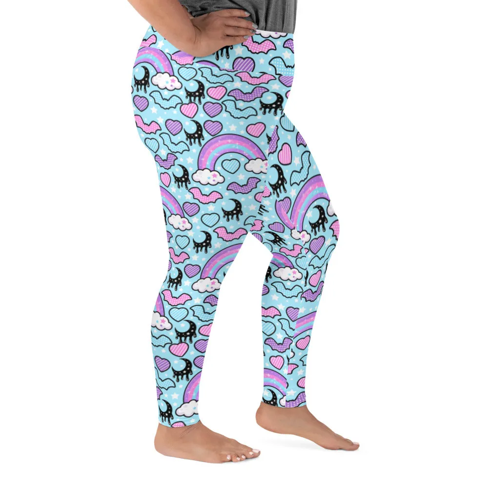 Rainbow Spooky Bats Blue Plus Size Leggings