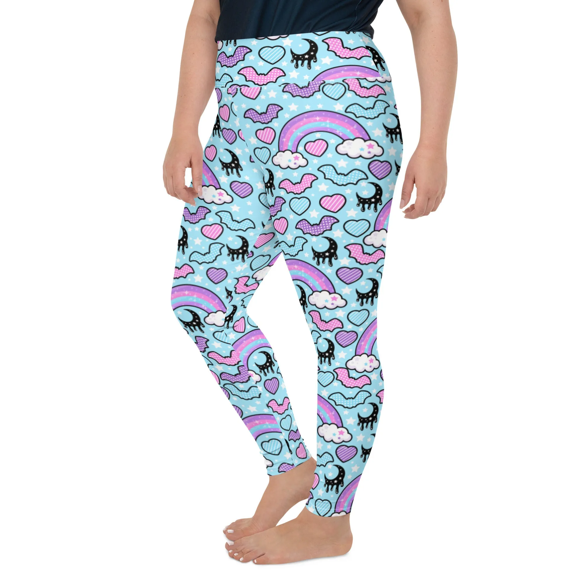 Rainbow Spooky Bats Blue Plus Size Leggings