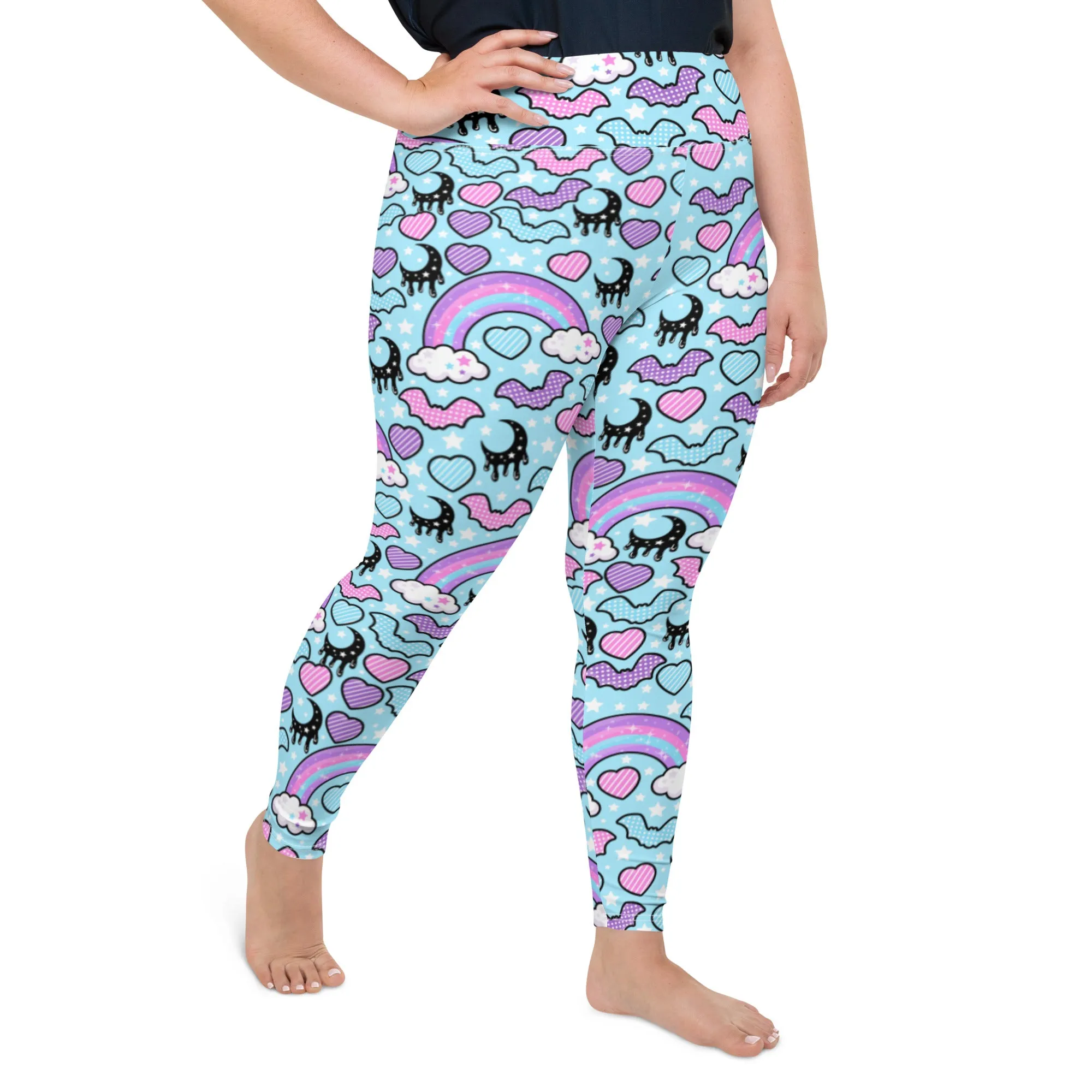 Rainbow Spooky Bats Blue Plus Size Leggings