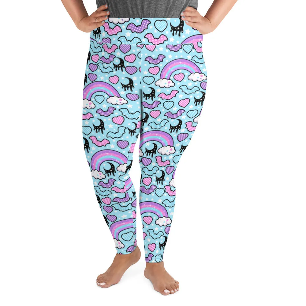Rainbow Spooky Bats Blue Plus Size Leggings