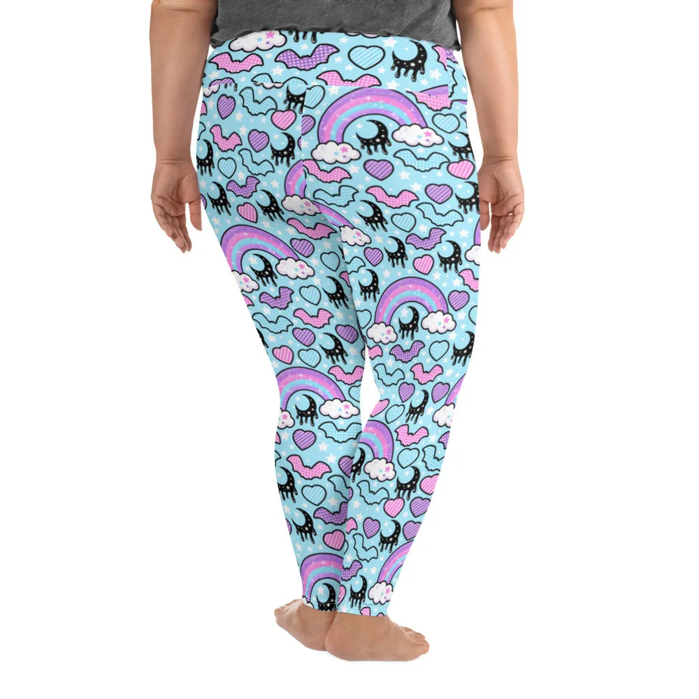 Rainbow Spooky Bats Blue Plus Size Leggings