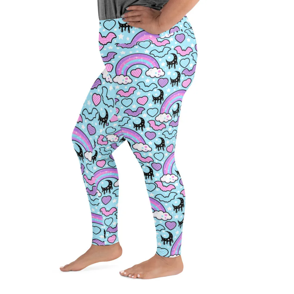 Rainbow Spooky Bats Blue Plus Size Leggings