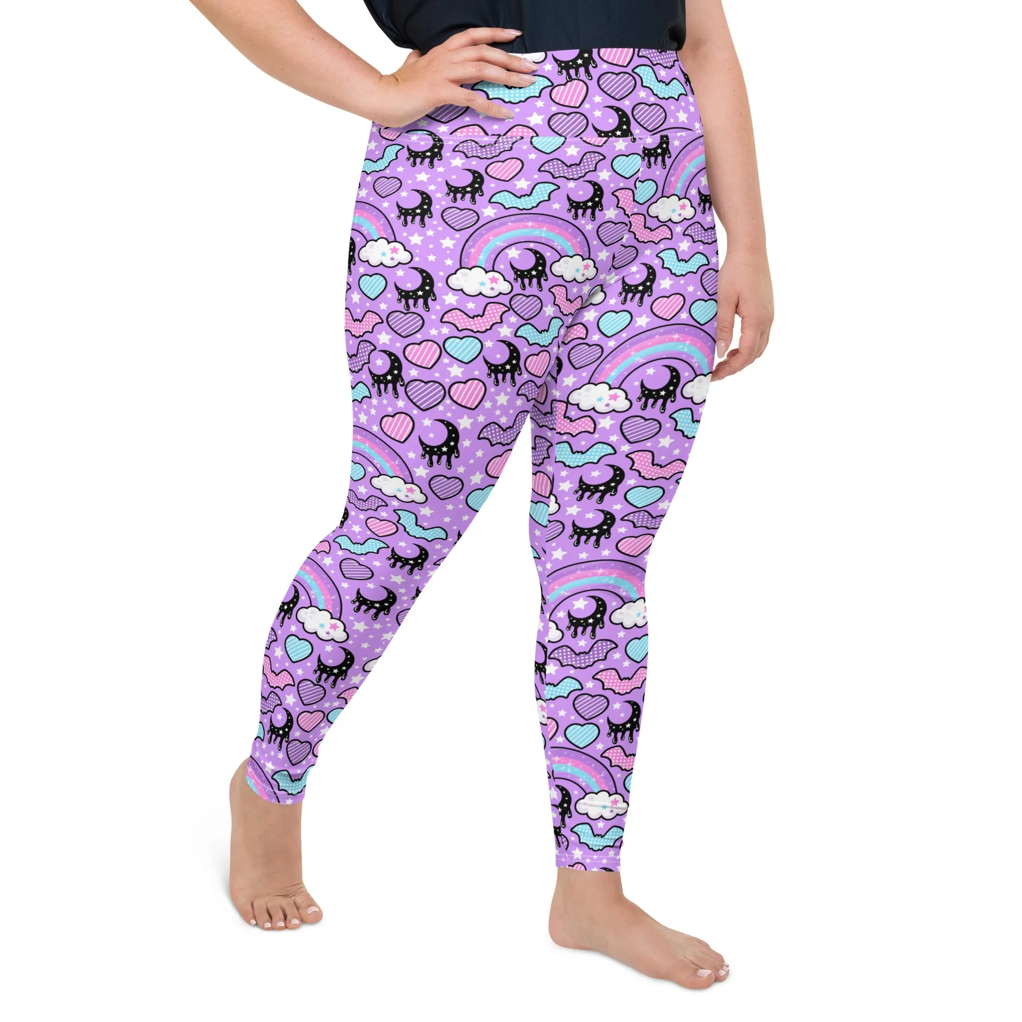 Rainbow Spooky Bats Purple Plus Size Leggings