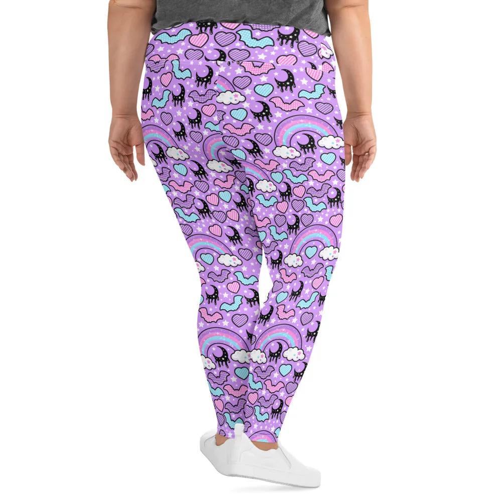 Rainbow Spooky Bats Purple Plus Size Leggings