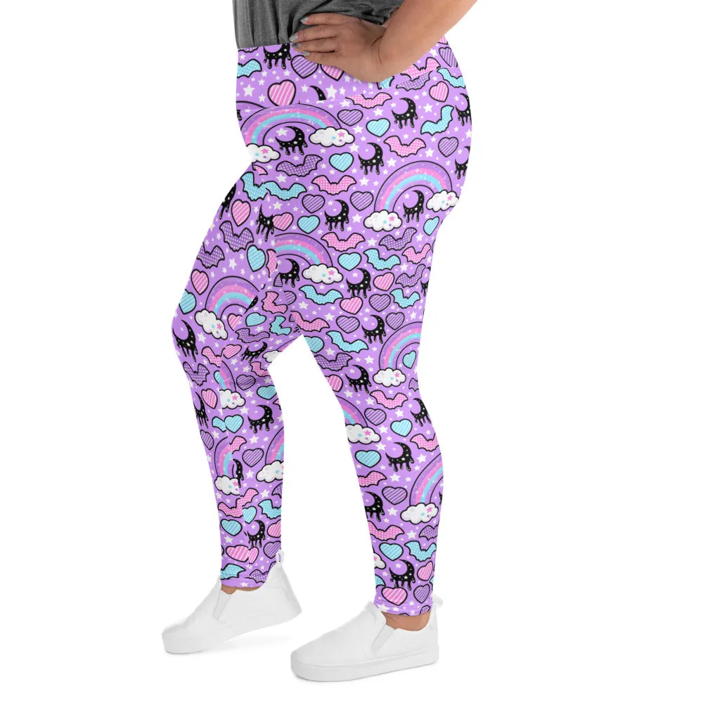 Rainbow Spooky Bats Purple Plus Size Leggings