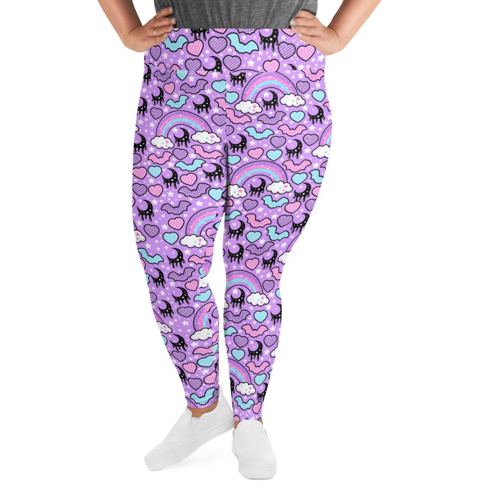Rainbow Spooky Bats Purple Plus Size Leggings