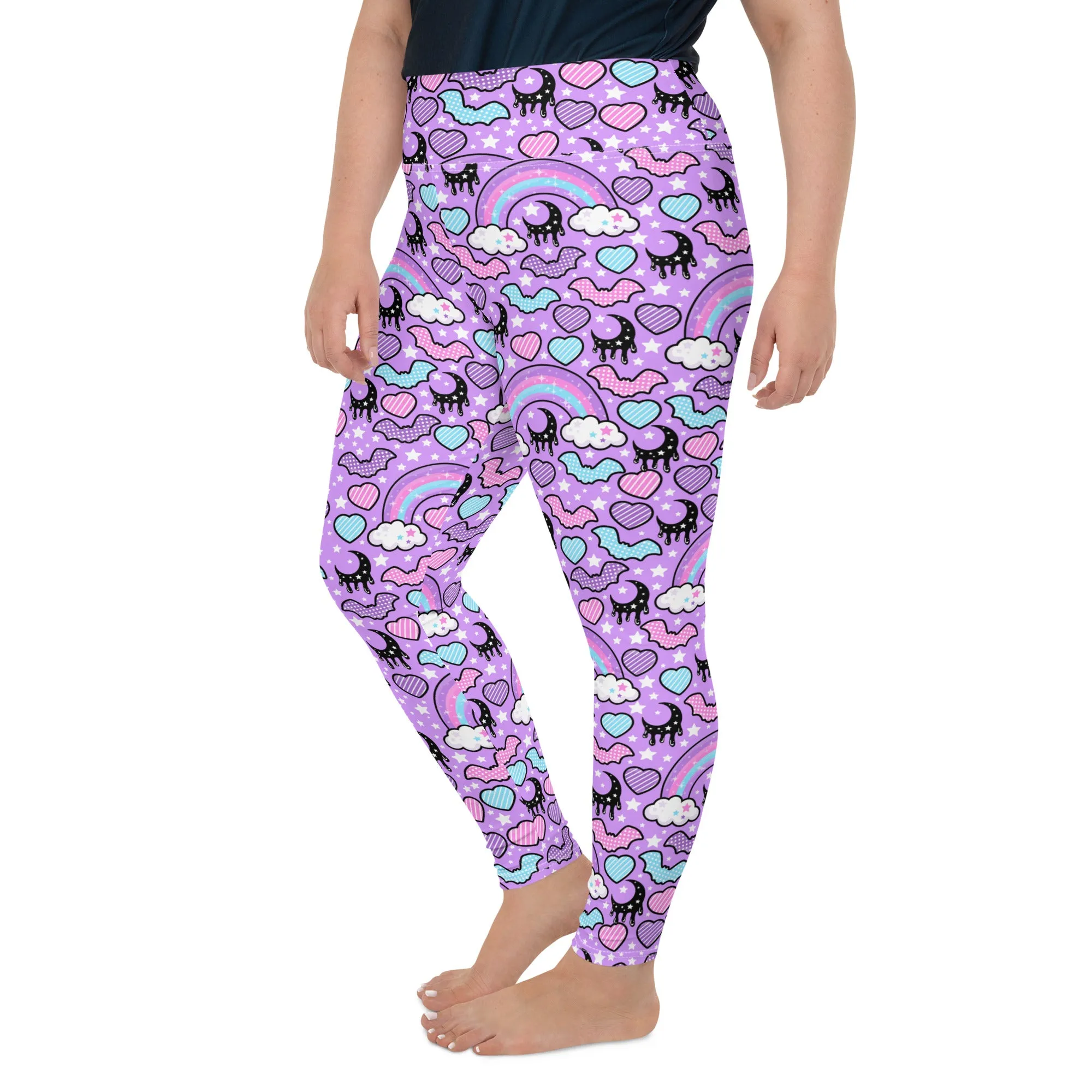 Rainbow Spooky Bats Purple Plus Size Leggings