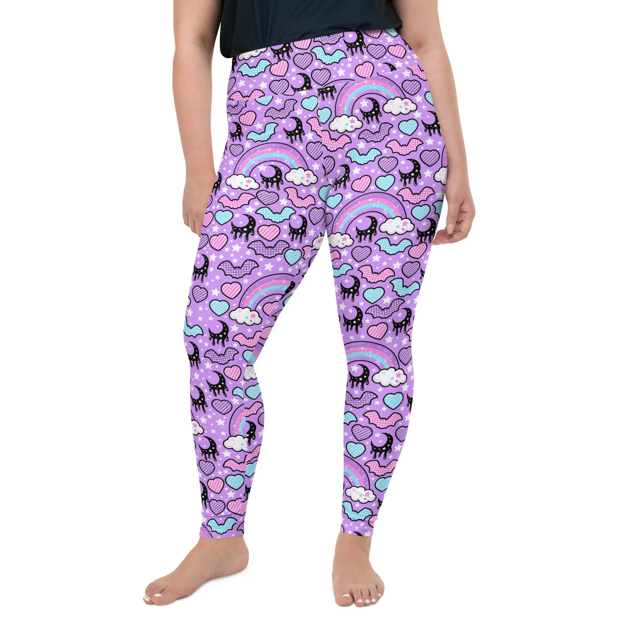 Rainbow Spooky Bats Purple Plus Size Leggings