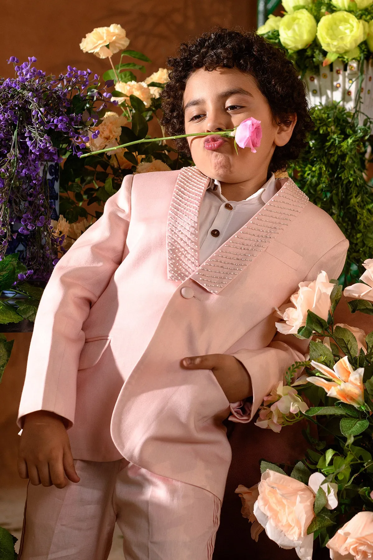 Sadira  -Embroidered  Pink Blazer Trouser Set