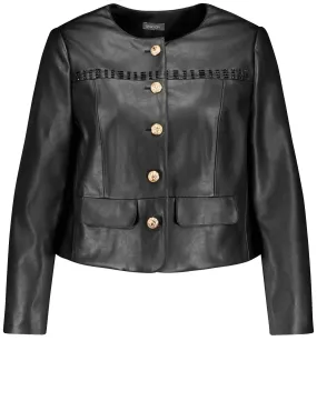 Samoon Faux Leather Collarless Jacket in Black