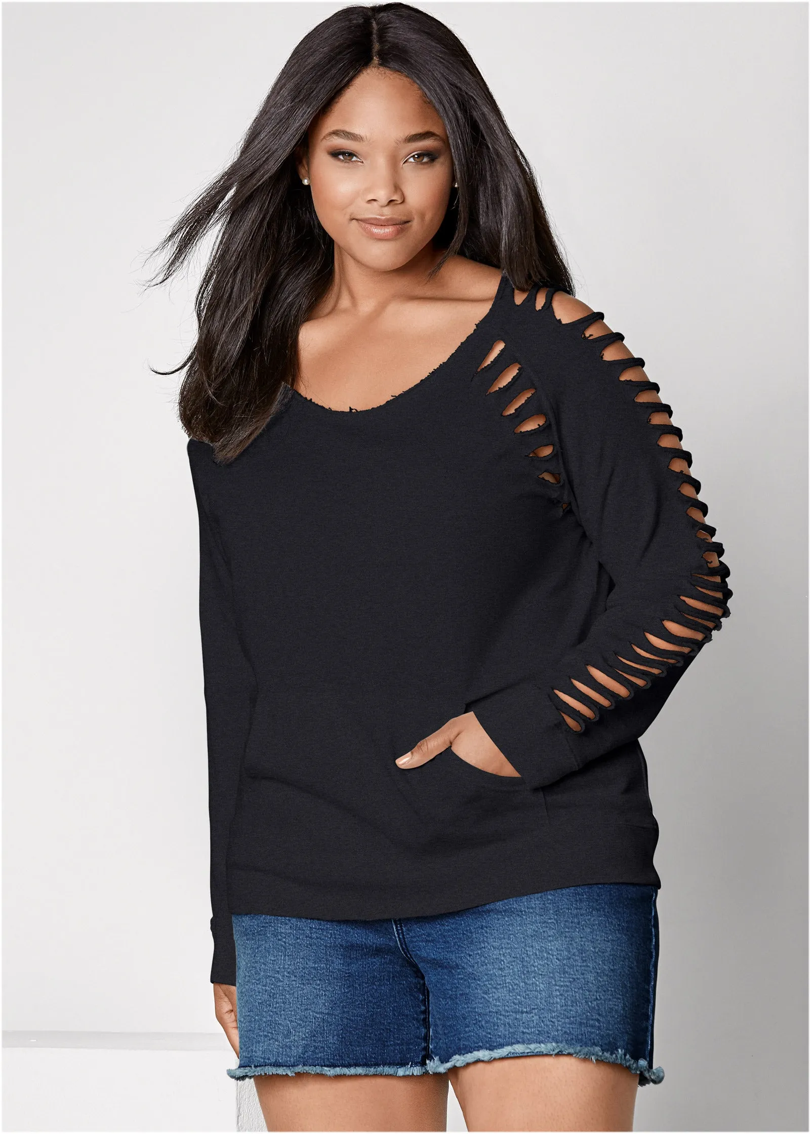 Slash Detail Sweatshirt - Black