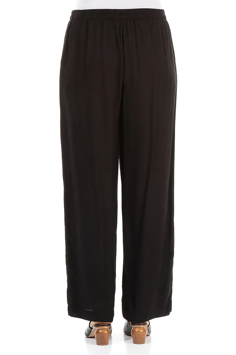 Straight Black Silk Bamboo Trousers
