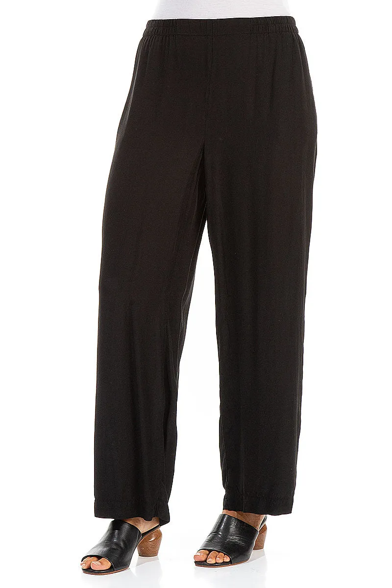 Straight Black Silk Bamboo Trousers