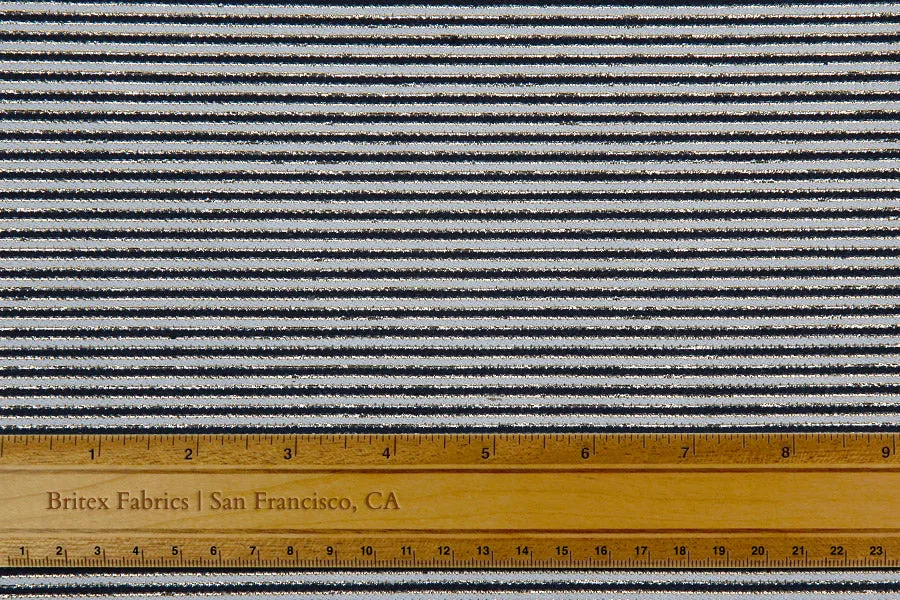 Striped Navy, Metallic Silver & White Cotton Blend Suiting (Made in Italy)