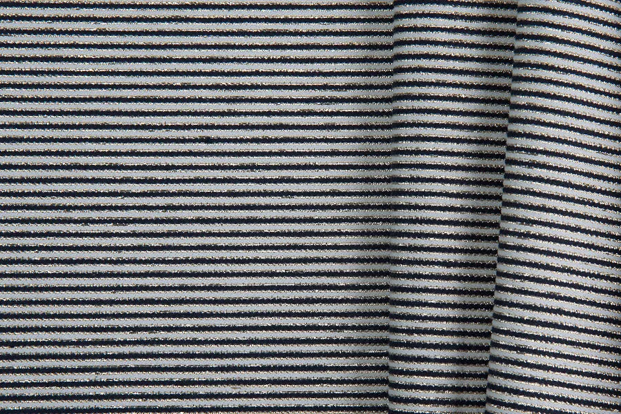 Striped Navy, Metallic Silver & White Cotton Blend Suiting (Made in Italy)