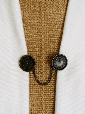 Sweater Clips Bronze Clock Face Sweater Clip Cardigan Clasp Chained Watch Style Dress Clip Sweater Guard Gifts for Her by Fabulici