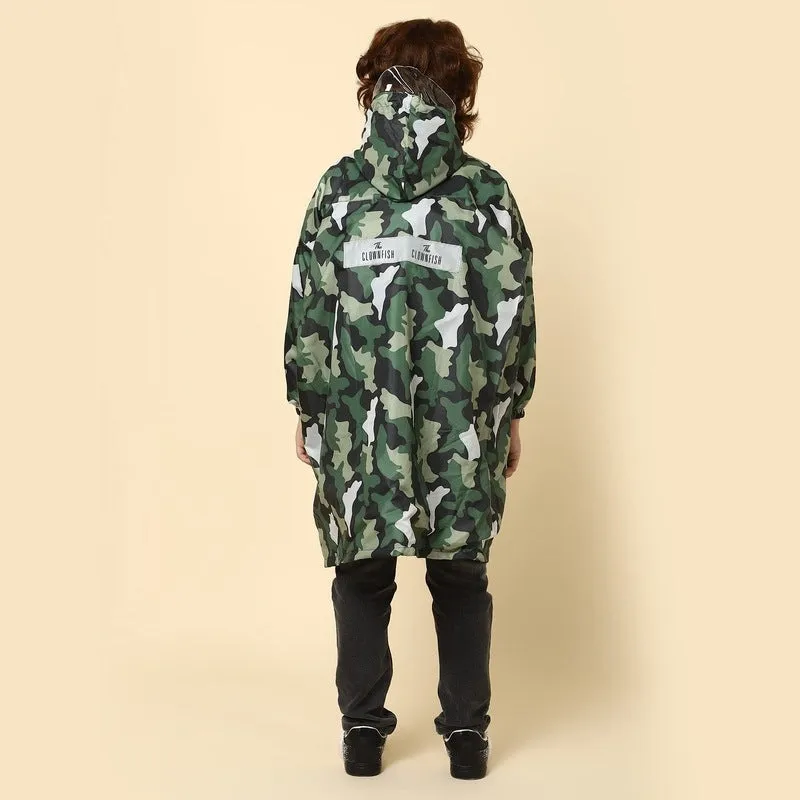 THE CLOWNFISH Archie Series Kids Waterproof PVC Longcoat with Adjustable Hood & Extra Space for Backpack/Schoolbag Holding. Plastic Pouch. Kid Age-10-11 years (Size-39-Green)