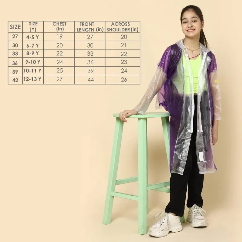 THE CLOWNFISH Archie Series Kids Waterproof PVC Longcoat with Adjustable Hood & Extra Space for Backpack/Schoolbag Holding. Plastic Pouch. Kid Age-10-11 years (Size-39-Green)