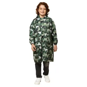 THE CLOWNFISH Archie Series Kids Waterproof PVC Longcoat with Adjustable Hood & Extra Space for Backpack/Schoolbag Holding. Plastic Pouch. Kid Age-10-11 years (Size-39-Green)