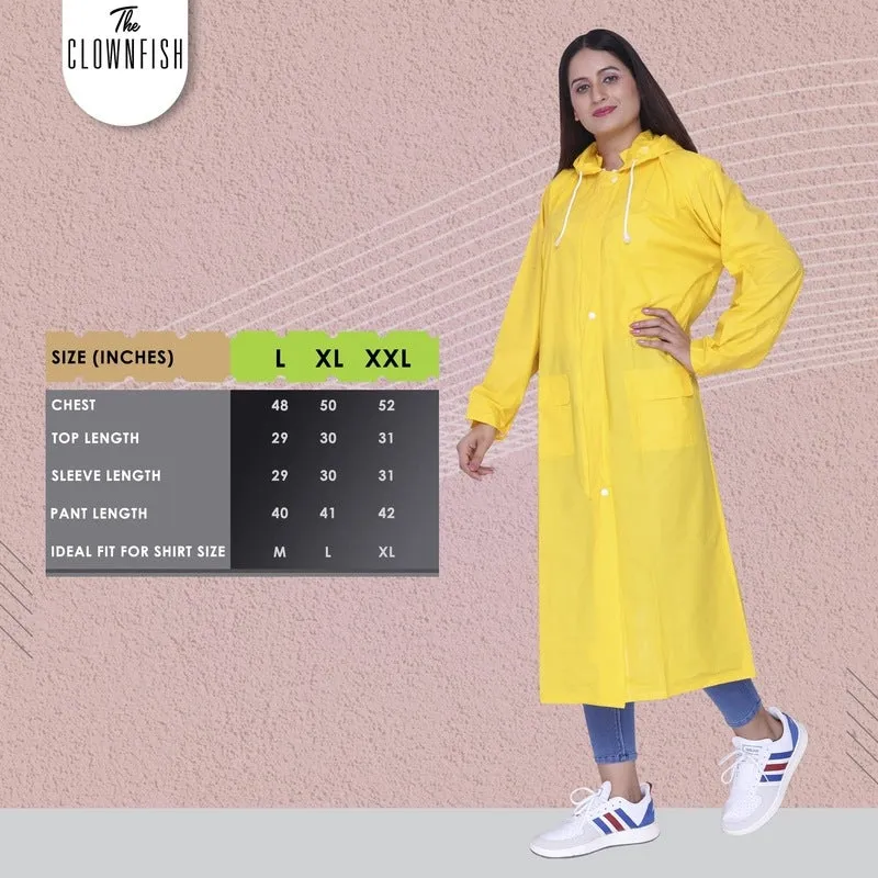 THE CLOWNFISH Aster Pro Series Womens Waterproof PVC Transparent Self Design Longcoat/Raincoat with Adjustable Hood (Lavender, XX-Large)