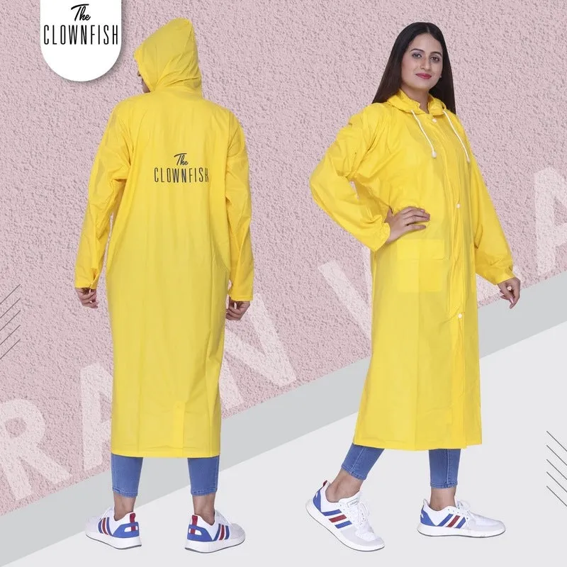THE CLOWNFISH Aster Pro Series Womens Waterproof PVC Transparent Self Design Longcoat/Raincoat with Adjustable Hood (Lavender, XX-Large)