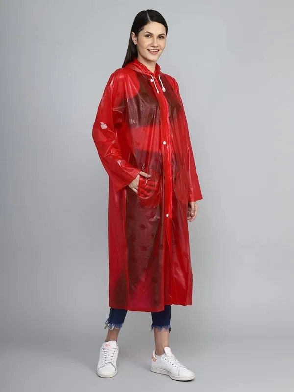 THE CLOWNFISH Cindrella Series Womens Waterproof PVC Self Design Longcoat/Raincoat with Adjustable Hood (White, X-Large)