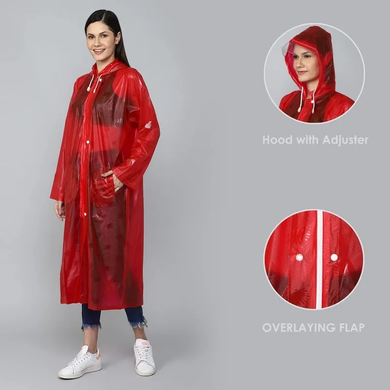 THE CLOWNFISH Cindrella Series Womens Waterproof PVC Self Design Longcoat/Raincoat with Adjustable Hood (White, X-Large)