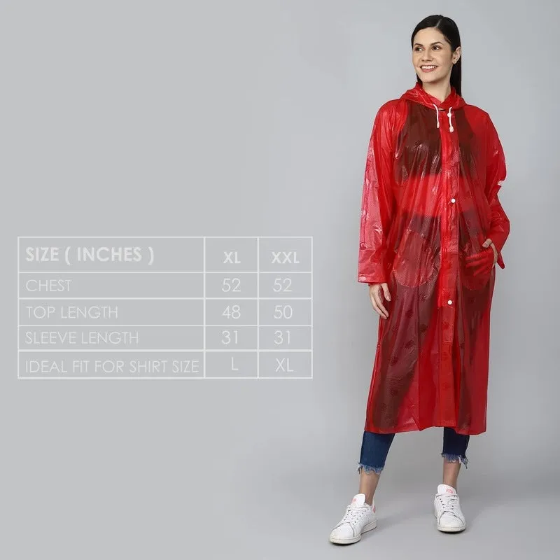THE CLOWNFISH Cindrella Series Womens Waterproof PVC Self Design Longcoat/Raincoat with Adjustable Hood (White, X-Large)