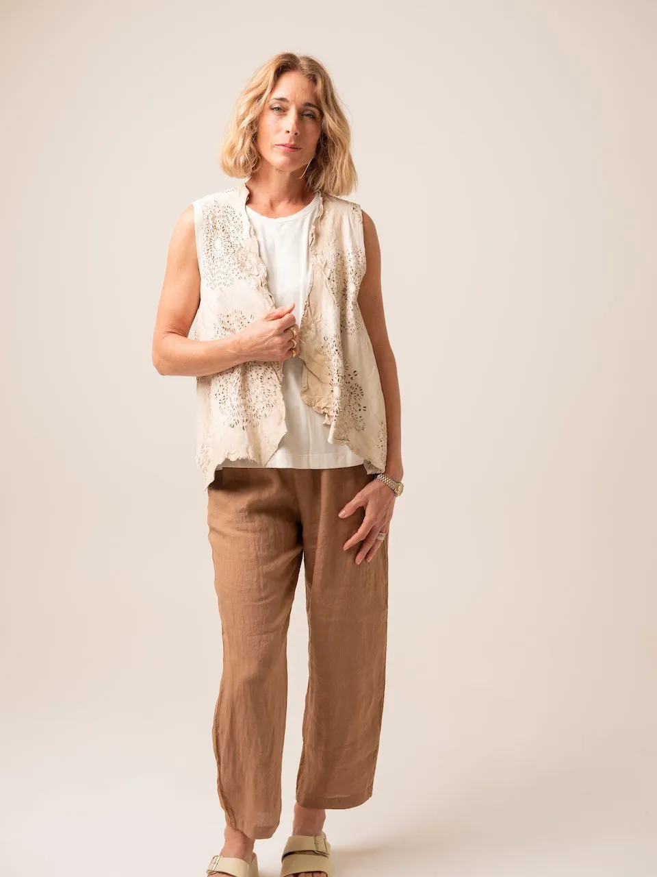 Transit Par Such Linen Pant with Viscose Detail in Rust