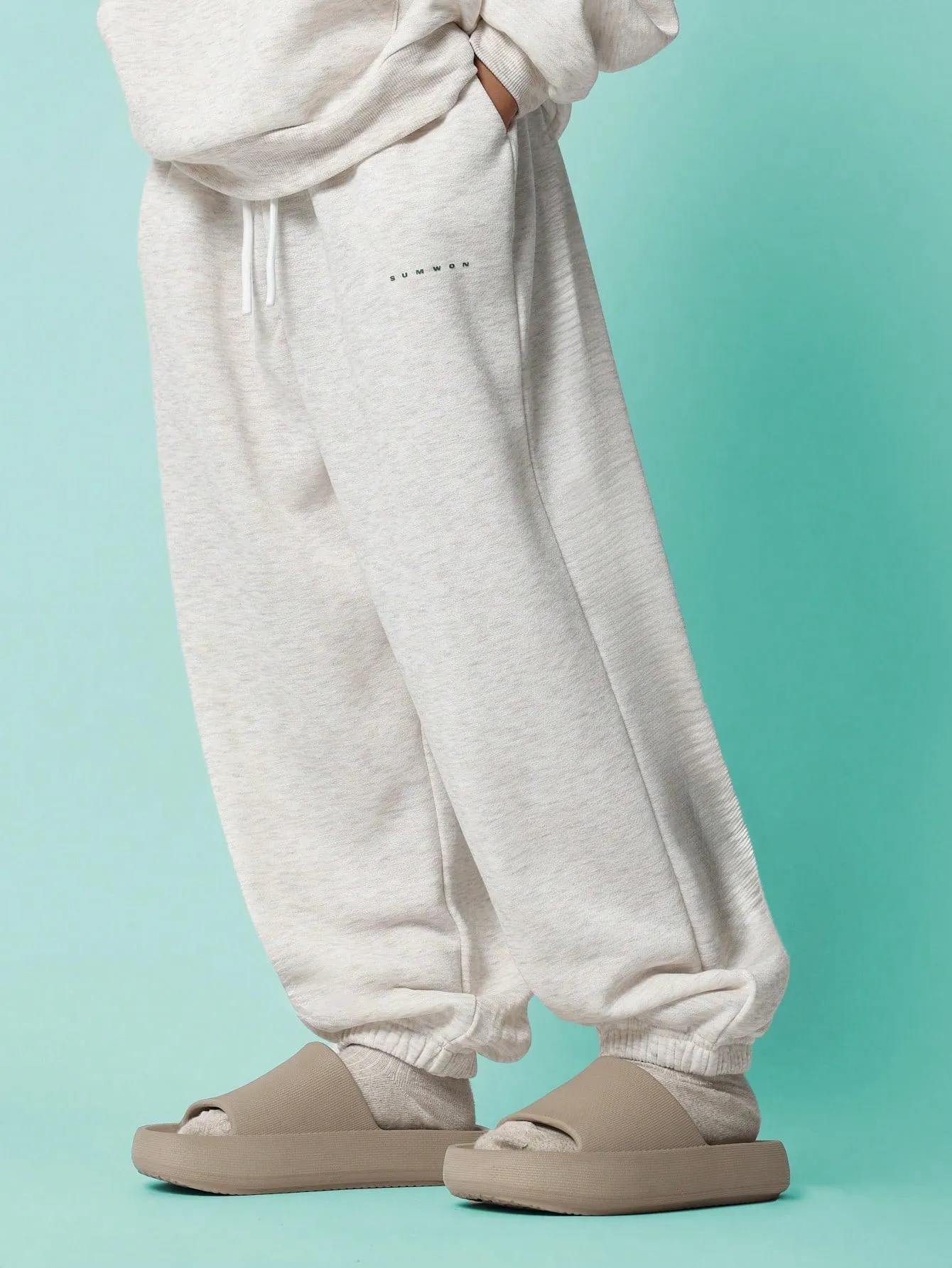 Tween Boys Comfy Cream Marl Overhead Hoodie And Jogger 2 Piece Set