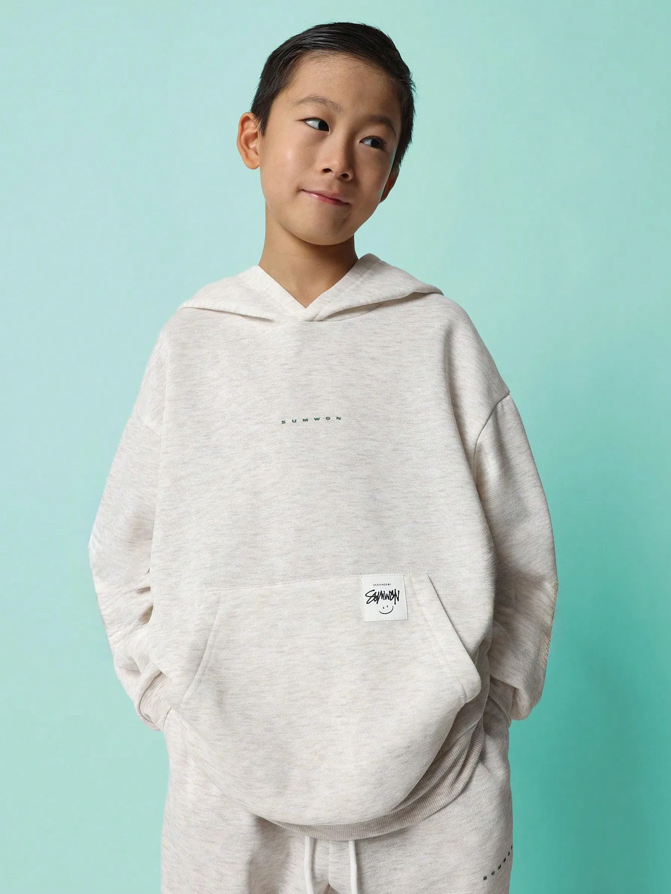 Tween Boys Comfy Cream Marl Overhead Hoodie And Jogger 2 Piece Set