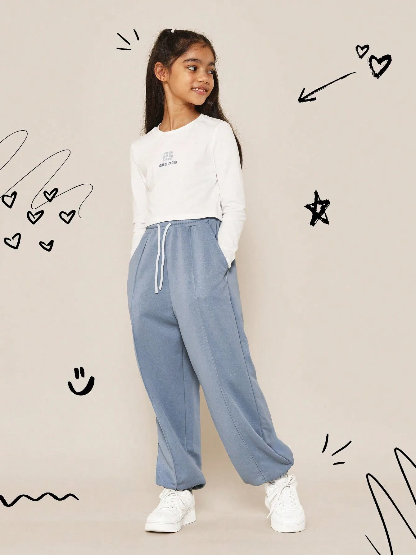 Tween Girls Everyday Play Long Sleeve Baby Tee With Graphic Print And Jogger 2 Piece Set